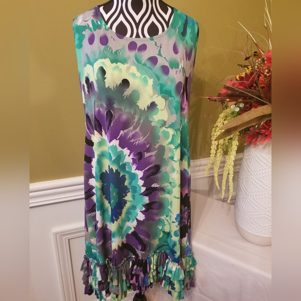 Woman's Colorful Frill Ruffle Hem Layered Dress